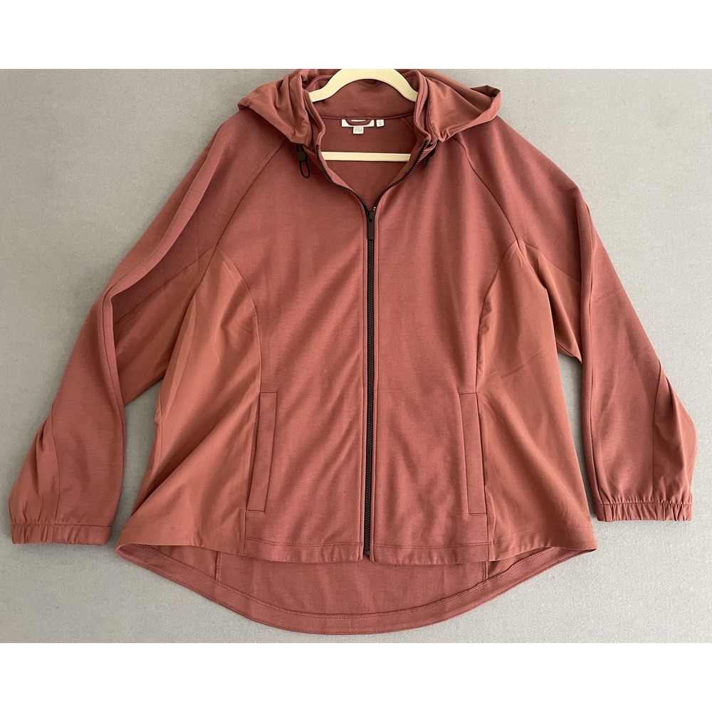 Chico's Women 4 US2O Zip Jacket Sweatshirt Removable Hood‎ Dusty Mauve Cozy Fall